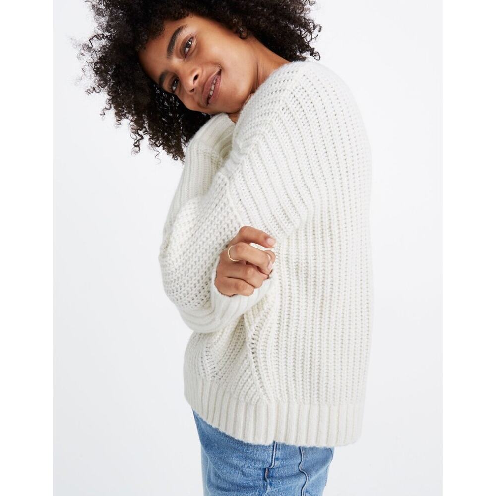 NWOT Madewell Everett Cable Knit Cream Boxy Sweater Plus 2X Academia Cottagecore - Picture 3 of 12